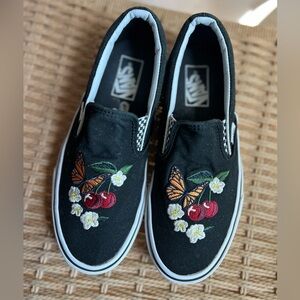 Vans Slip-O Cherry Butterfly Sneakers Women 8 Black Cottagecore Y2K Skate Shoes